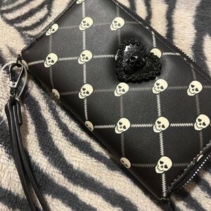 Betsey Johnson Black and White Skull Wristlet